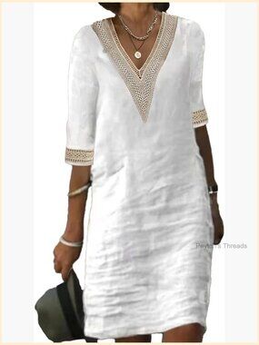 Half Sleeve V-Neck Lace Ruffled Summer Dress Casual Midi Dress